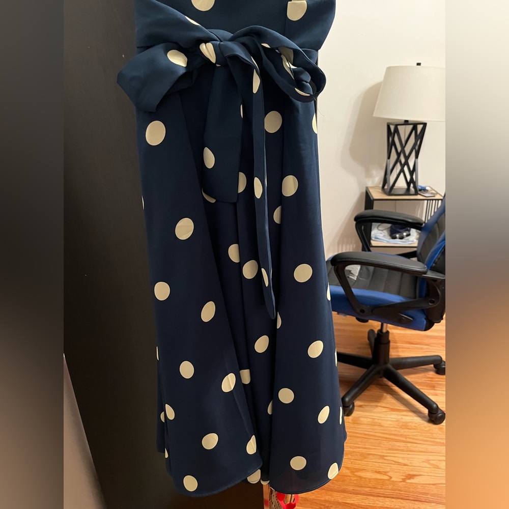 ann taylor petite midi polka dot skirt with bow belt